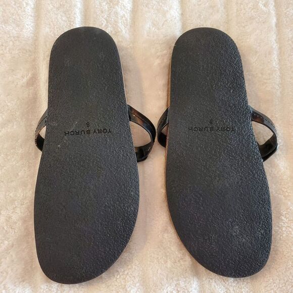 Tory Burch Miller Cloud Sandal Black Patent Leather Womens 8 Suede Footbed Cork - Picture 5 of 7